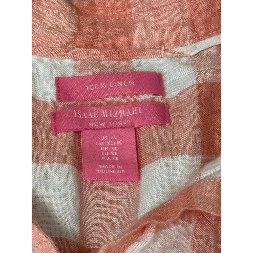 Isaac Mizrahi‎ Linen Sleeveless Button Down Top Plaid Beach Resort Vaca Shirt XL - Picture 2 of 6